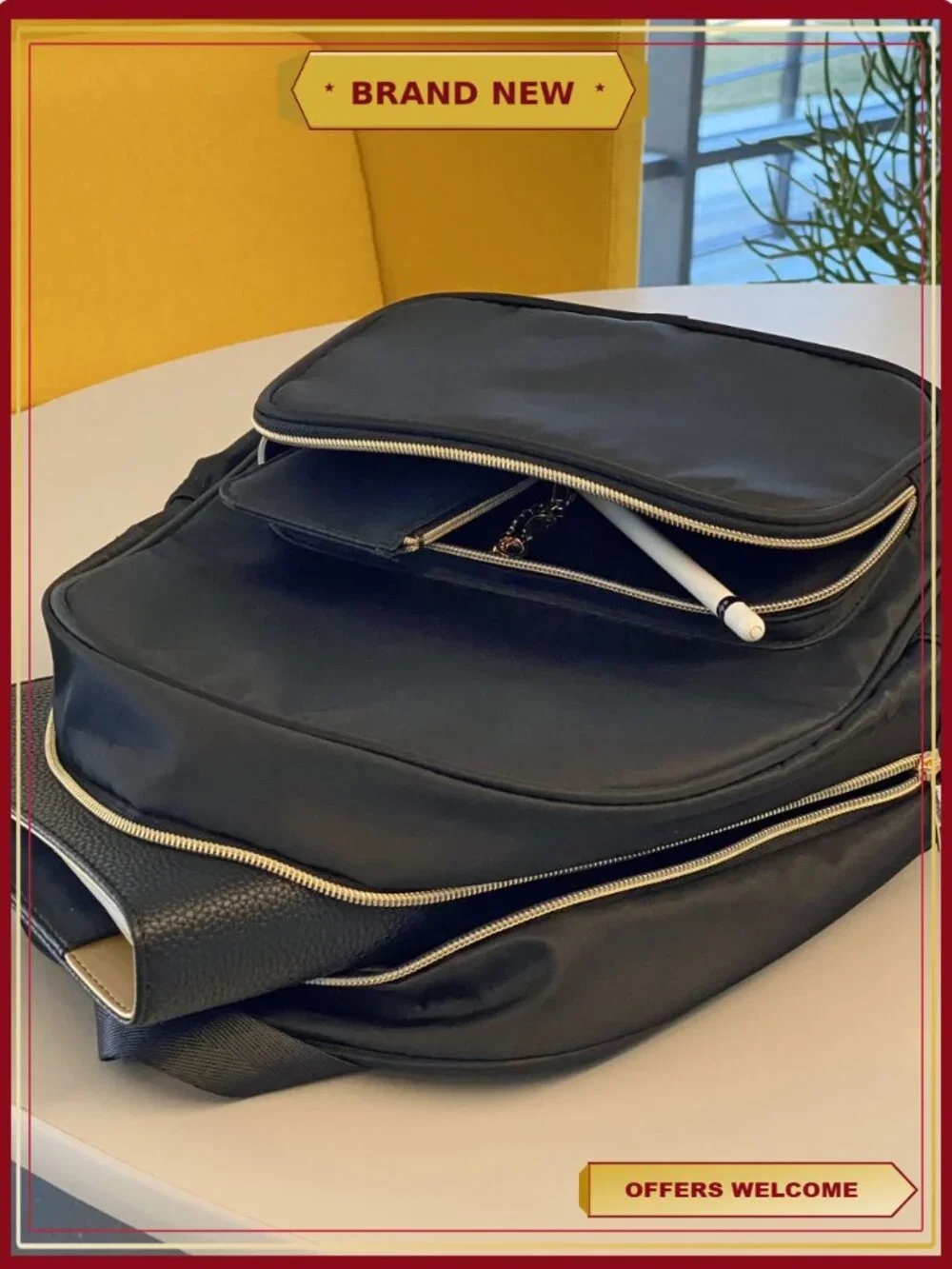 Nylon Backpack 2-Pack Customizable Travel Book Bag Craft Storage Gold Zipper